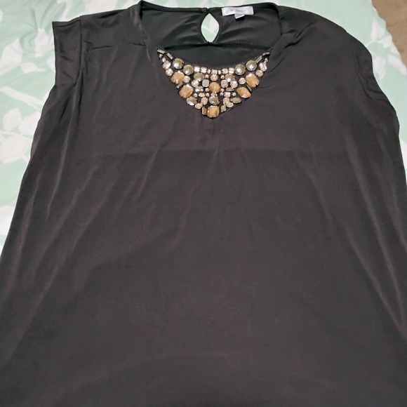 Dress Barn Tops - Dress Barn Black Blouse with Beaded Neckline